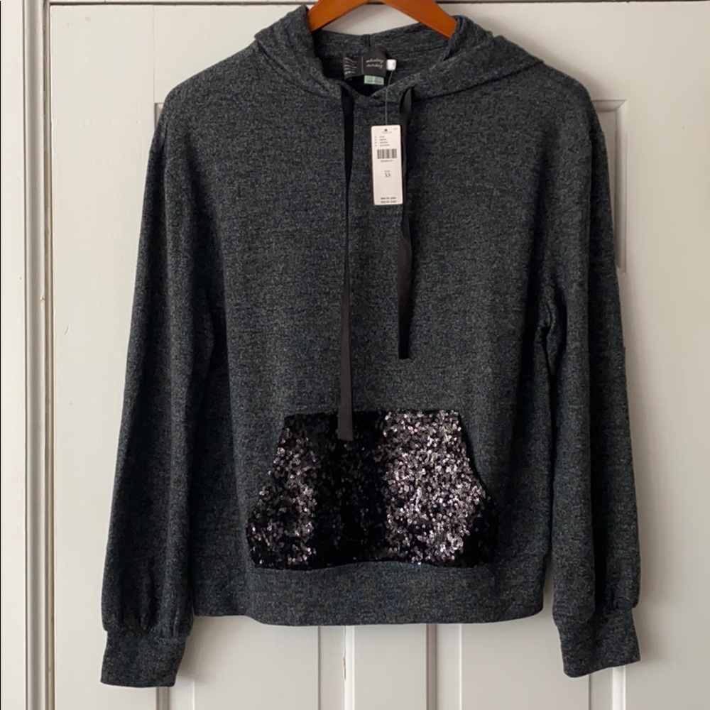 Anthropologie grey hoodie with sequin pocket